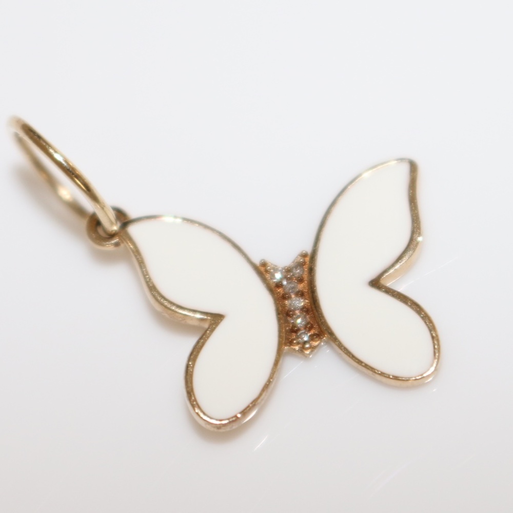 Mini Diamond + White Enamel Butterfly Charm